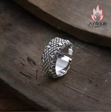 画像3: Antique Jewelry S925 シルバー 龍鱗龍爪デザイン メンズオープンリング 個性的レトロヒップホップ風 (3)
