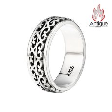 画像1: Antique Jewelry S925 シルバー おしゃれメンズリング 唐草模様 回転式ヴィンテージデザイン (1)