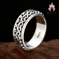 画像2: Antique Jewelry S925 シルバー おしゃれメンズリング 唐草模様 回転式ヴィンテージデザイン (2)