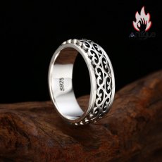 画像3: Antique Jewelry S925 シルバー おしゃれメンズリング 唐草模様 回転式ヴィンテージデザイン (3)