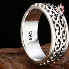 画像7: Antique Jewelry S925 シルバー おしゃれメンズリング 唐草模様 回転式ヴィンテージデザイン (7)