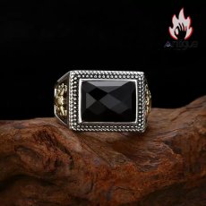 画像2: Antique Jewelry S925 シルバー 四角カット黒瑪瑙リング メンズ ヴィンテージ風オープンデザイン (2)