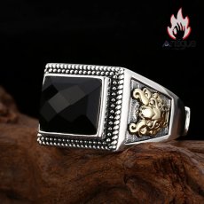 画像4: Antique Jewelry S925 シルバー 四角カット黒瑪瑙リング メンズ ヴィンテージ風オープンデザイン (4)