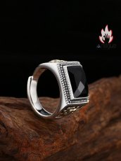 画像6: Antique Jewelry S925 シルバー 四角カット黒瑪瑙リング メンズ ヴィンテージ風オープンデザイン (6)