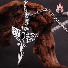 画像3: Antique Jewelry S925 シルバー製 守りの翼デザイン 天使の羽クロス オニクス装飾 男女兼用ペンダント (3)