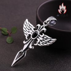 画像4: Antique Jewelry S925 シルバー製 守りの翼デザイン 天使の羽クロス オニクス装飾 男女兼用ペンダント (4)