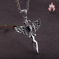 画像6: Antique Jewelry S925 シルバー製 守りの翼デザイン 天使の羽クロス オニクス装飾 男女兼用ペンダント (6)