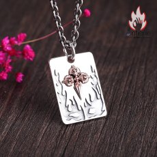 画像5: Antique Jewelry S925 シルバー 精巧な金剛杵デザインペンダント 光沢降魔杵プレート メンズネックレス シンプルヴィンテージ (5)