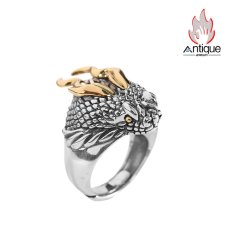 画像1: Antique Jewelry S925 シルバー 精巧なドラゴンヘッド竜鱗リング メンズ レトロで個性的デザイン (1)