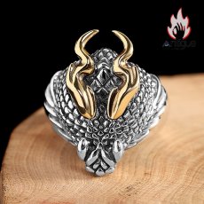 画像2: Antique Jewelry S925 シルバー 精巧なドラゴンヘッド竜鱗リング メンズ レトロで個性的デザイン (2)