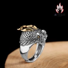 画像3: Antique Jewelry S925 シルバー 精巧なドラゴンヘッド竜鱗リング メンズ レトロで個性的デザイン (3)