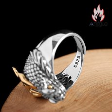 画像7: Antique Jewelry S925 シルバー 精巧なドラゴンヘッド竜鱗リング メンズ レトロで個性的デザイン (7)