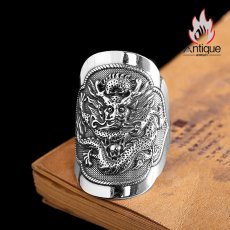 画像2: Antique Jewelry S999 シルバー 精巧なドラゴンデザインリング 竜図案ワイドバンド メンズ ヴィンテージ個性的 (2)