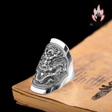 画像4: Antique Jewelry S999 シルバー 精巧なドラゴンデザインリング 竜図案ワイドバンド メンズ ヴィンテージ個性的 (4)