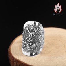 画像5: Antique Jewelry S999 シルバー 精巧なドラゴンデザインリング 竜図案ワイドバンド メンズ ヴィンテージ個性的 (5)
