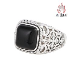 画像1: Antique Jewelry S925 シルバー 金剛杵オニクスリング メンズオープンリング ヴィンテージゴシック調 (1)