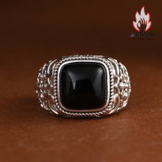 画像2: Antique Jewelry S925 シルバー 金剛杵オニクスリング メンズオープンリング ヴィンテージゴシック調 (2)