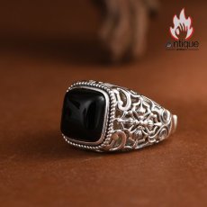 画像3: Antique Jewelry S925 シルバー 金剛杵オニクスリング メンズオープンリング ヴィンテージゴシック調 (3)