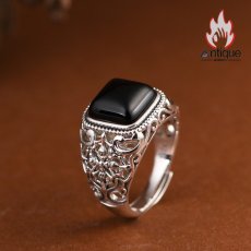 画像4: Antique Jewelry S925 シルバー 金剛杵オニクスリング メンズオープンリング ヴィンテージゴシック調 (4)