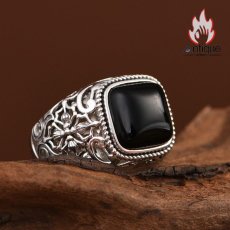 画像5: Antique Jewelry S925 シルバー 金剛杵オニクスリング メンズオープンリング ヴィンテージゴシック調 (5)