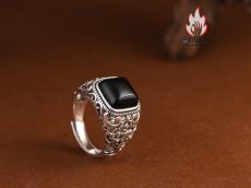 画像7: Antique Jewelry S925 シルバー 金剛杵オニクスリング メンズオープンリング ヴィンテージゴシック調 (7)