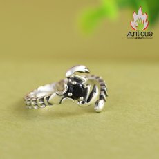 画像3: Antique Jewelry S925 シルバー シンプルなさそりデザイン 蠍座オープンリング オニクス付き ユニセックス (3)