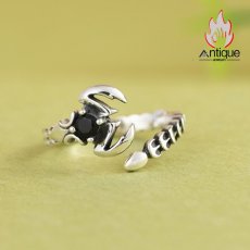画像6: Antique Jewelry S925 シルバー シンプルなさそりデザイン 蠍座オープンリング オニクス付き ユニセックス (6)
