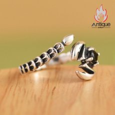 画像9: Antique Jewelry S925 シルバー シンプルなさそりデザイン 蠍座オープンリング オニクス付き ユニセックス (9)