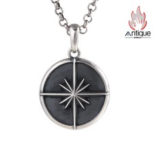 画像1: Antique Jewelry S925 シルバー 円盤コンパス 八芒星ペンダント 十字星芒太陽図案 ヴィンテージ風 ユニセックス (1)