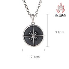 画像10: Antique Jewelry S925 シルバー 円盤コンパス 八芒星ペンダント 十字星芒太陽図案 ヴィンテージ風 ユニセックス (10)