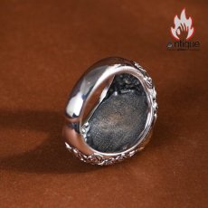 画像8: Antique Jewelry S925 シルバー製 精密加工 虎頭デザイン ゴールドカラートラリング メンズオープンリング (8)