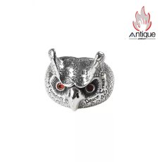 画像1: Antique Jewelry S925 シルバー 精巧で肉厚なフクロウリング メンズ パンク風オープンリング (1)