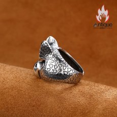 画像3: Antique Jewelry S925 シルバー 精巧で肉厚なフクロウリング メンズ パンク風オープンリング (3)