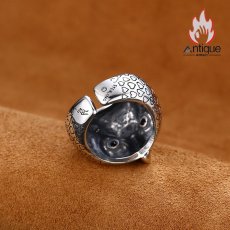 画像4: Antique Jewelry S925 シルバー 精巧で肉厚なフクロウリング メンズ パンク風オープンリング (4)
