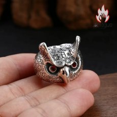 画像9: Antique Jewelry S925 シルバー 精巧で肉厚なフクロウリング メンズ パンク風オープンリング (9)