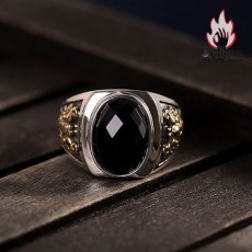 画像5: Antique Jewelry S925 シルバー製 ゴールドカラー貔貅モチーフ オニクス付きリング ヴィンテージゴシック (5)