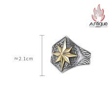画像10: Antique Jewelry S925 シルバー 太陽光線立体八芒星リング メンズ 個性的オープンリング (10)