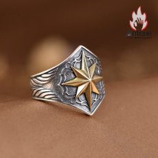 画像5: Antique Jewelry S925 シルバー 太陽光線立体八芒星リング メンズ 個性的オープンリング (5)