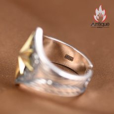 画像7: Antique Jewelry S925 シルバー 太陽光線立体八芒星リング メンズ 個性的オープンリング (7)