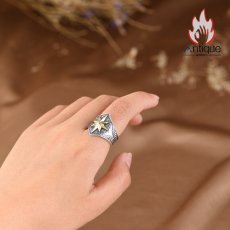 画像9: Antique Jewelry S925 シルバー 太陽光線立体八芒星リング メンズ 個性的オープンリング (9)