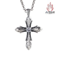 画像1: Antique Jewelry S925 シルバー 精巧な十字クルス十字軍花ペンダント ジルコン付き 個性的デザイン (1)