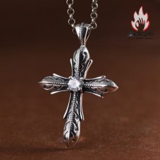 画像2: Antique Jewelry S925 シルバー 精巧な十字クルス十字軍花ペンダント ジルコン付き 個性的デザイン (2)