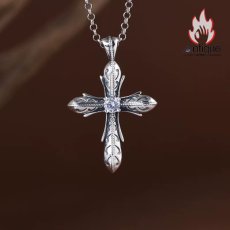 画像3: Antique Jewelry S925 シルバー 精巧な十字クルス十字軍花ペンダント ジルコン付き 個性的デザイン (3)