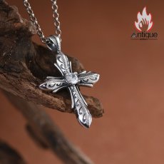 画像4: Antique Jewelry S925 シルバー 精巧な十字クルス十字軍花ペンダント ジルコン付き 個性的デザイン (4)