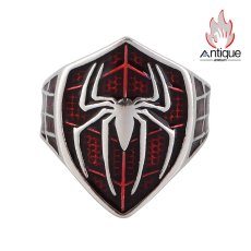 画像1: Antique Jewelry S925 シルバー 精巧なメンズスパイダーシールドリング ヒップホップパンク風オープンリング (1)