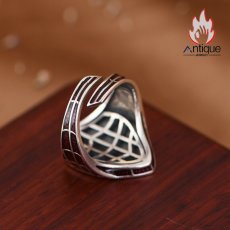 画像4: Antique Jewelry S925 シルバー 精巧なメンズスパイダーシールドリング ヒップホップパンク風オープンリング (4)