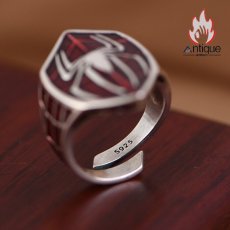 画像5: Antique Jewelry S925 シルバー 精巧なメンズスパイダーシールドリング ヒップホップパンク風オープンリング (5)