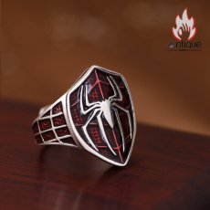 画像6: Antique Jewelry S925 シルバー 精巧なメンズスパイダーシールドリング ヒップホップパンク風オープンリング (6)