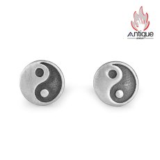 画像1: Antique Jewelry S925 シルバー ヴィンテージ風太極八卦模様 ユニセックス 個性的ピアス (1)