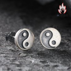 画像2: Antique Jewelry S925 シルバー ヴィンテージ風太極八卦模様 ユニセックス 個性的ピアス (2)